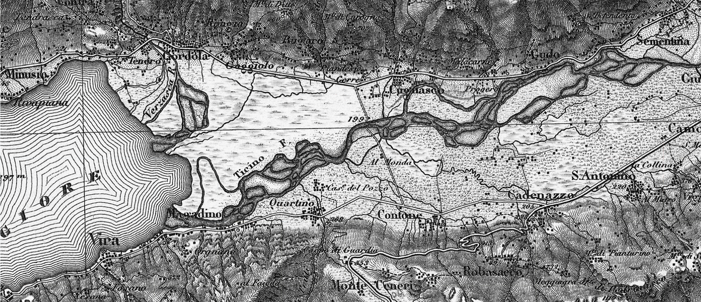 Monte Ceneri  - Angebot für Gruppen, 1864 prägt die Landschaft den Alltag des Menschen, und nicht umgekehrt.., Swisstopo Zeitreise / 1864